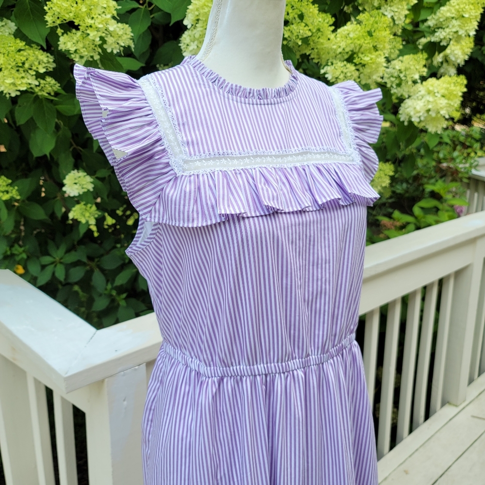 J Crew Tiered Ruffle Dress Stripe Rustic Purple - Picture 8 of 10